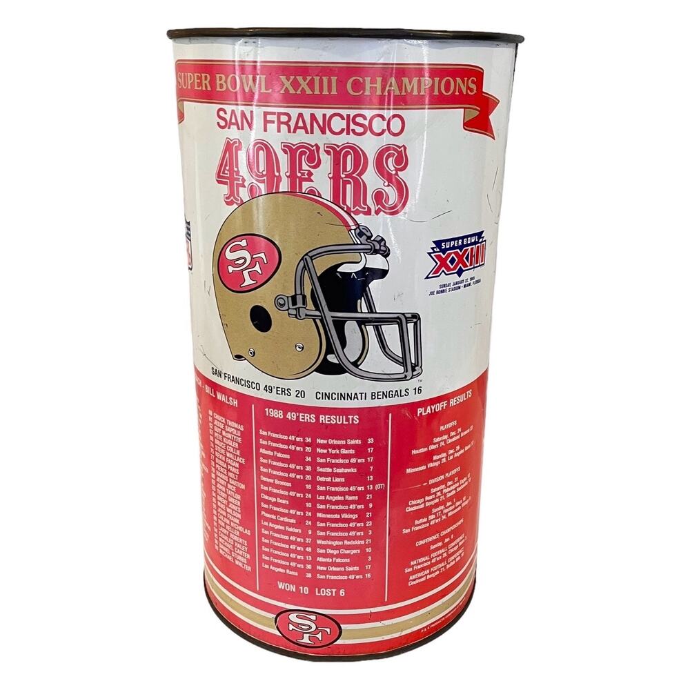 Vintage P&K San Francisco 49ers Metal TRASH CAN 19” Super Bowl XXIII Champions
